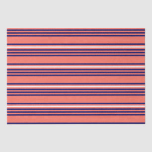 Coral, navy blue and white five stripes pattern tissue paper