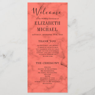 Coral Navy Blue Elegant Modern Wedding Programme