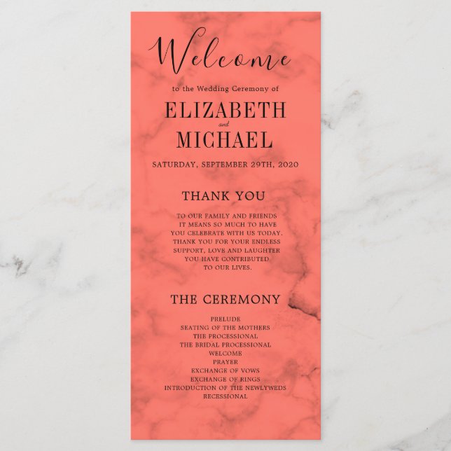 Coral Navy Blue  Elegant Modern Wedding Programme (Front)