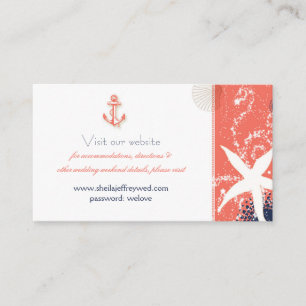 Coral & Navy Blue Nautical Wedding Website Enclosure Card