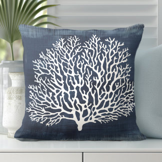 Coral Navy Blue Pillow | Coastal Style