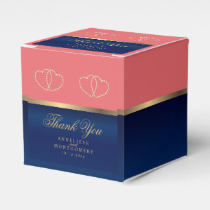 Coral & Navy Blue with Gold Hearts Favour Box