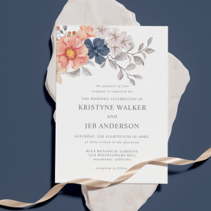Coral & Navy Flowers Elegant Botanical Invitation