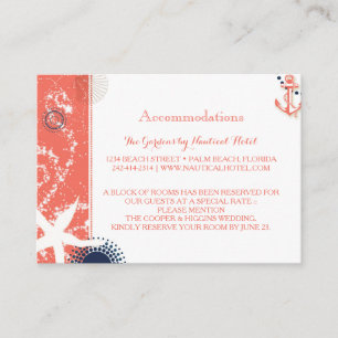 Coral & Navy Nautical Wedding Accommodations Enclosure Card