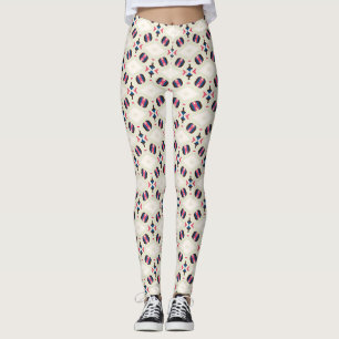 Coral Navy Ornamental Tile Pattern Leggings