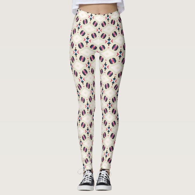 Coral Navy Ornamental Tile Pattern Leggings (Front)