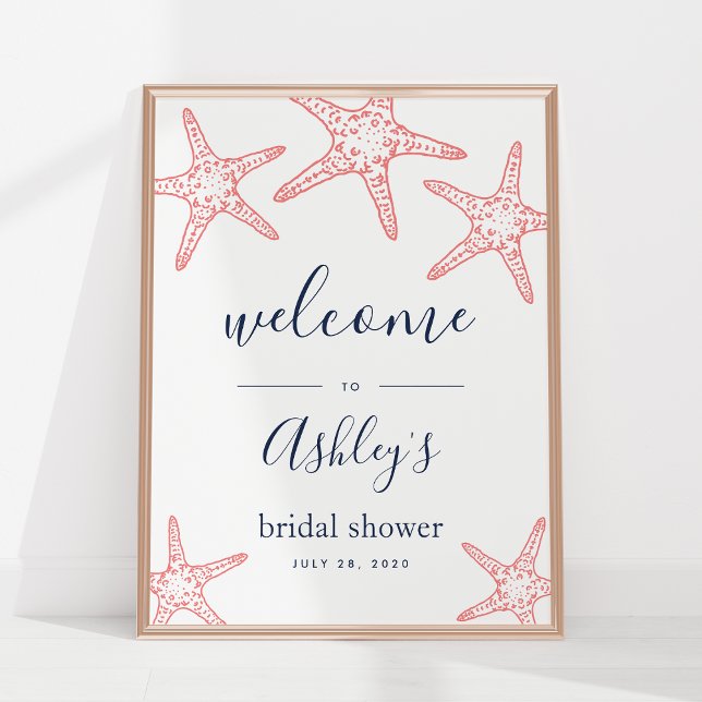 Coral & Navy Starfish Bridal Shower Welcome Sign (Creator Uploaded)