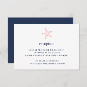 Coral & Navy Starfish Reception Card