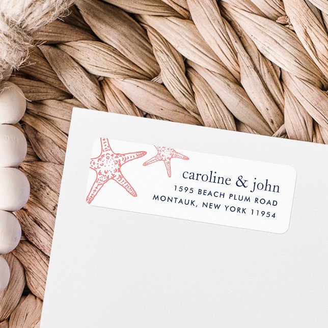 Coral & Navy Starfish Return Address (Creator Uploaded)