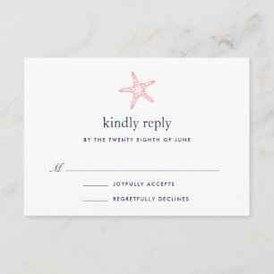 Coral & Navy Starfish RSVP Card