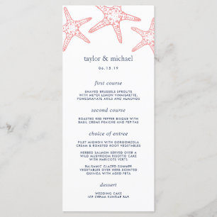 Coral & Navy Starfish Wedding Menu Card