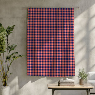 Coral & Navy Tartan Blanket Cosy Plaid All Seasons