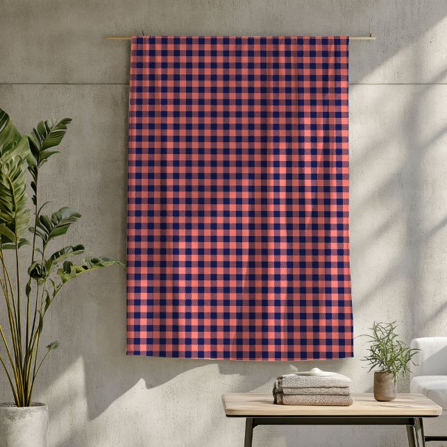 Coral & Navy Tartan Blanket Cosy Plaid All Seasons (Coral and Navy Tartan Blanket Cozy Plaid All Seasons)