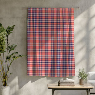 Coral Navy Tartan Throw Soft and Stylish Accent Fleece Blanket