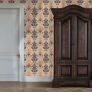 Coral & Navy Vintage Floral Princesscore Wallpaper