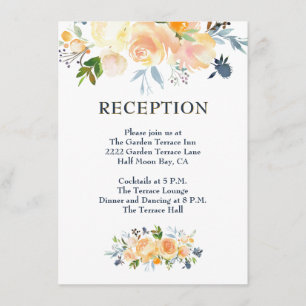 Coral Navy Watercolor Floral Wedding Reception Enclosure Card