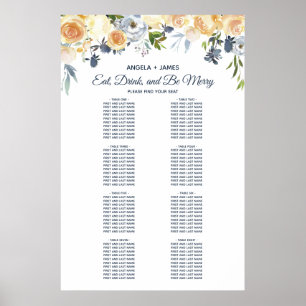 Coral Navy Watercolor Floral Wedding Seating Chart