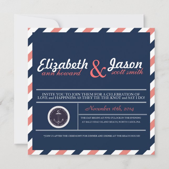 Coral & Navy Wedding Invitation (Front)