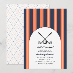 Coral, Navy, & White Golf Birthday Party Invitation