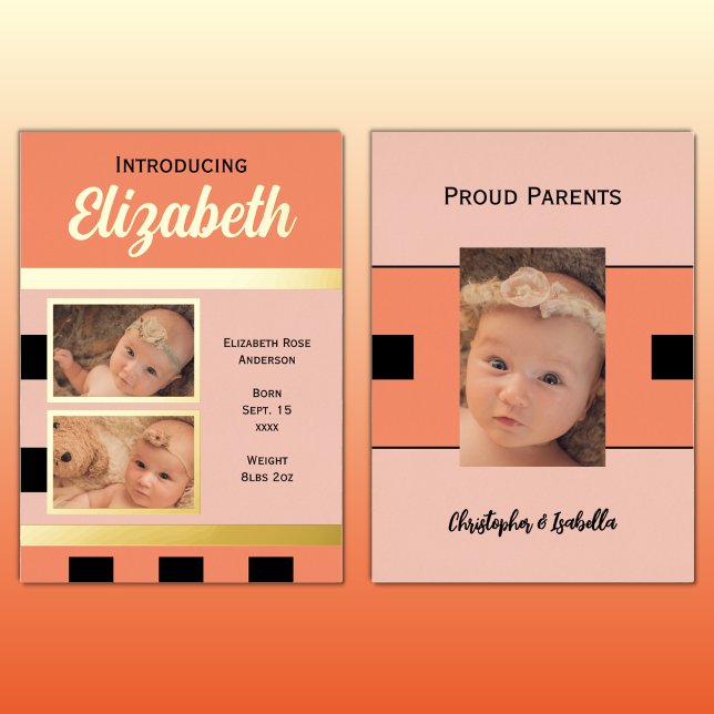 Coral new baby announcement gold foil flat card (Creator Uploaded)