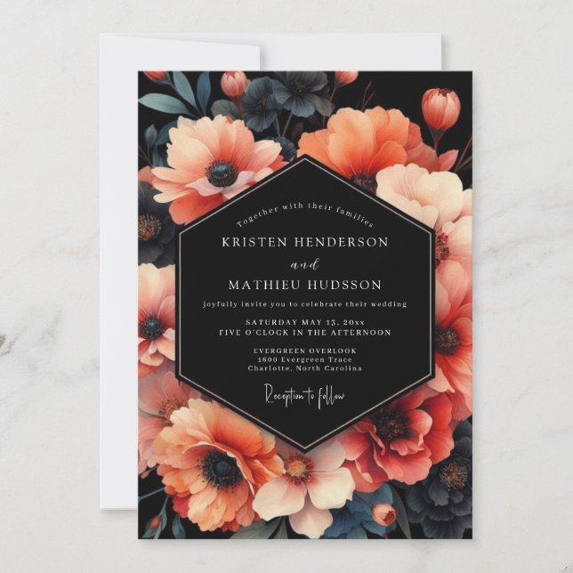 Coral Noir Anemone Wedding Invitation (Front)
