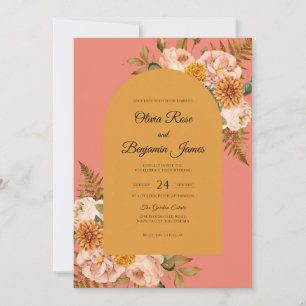 Coral Ochre Wildflower Wedding Invitation