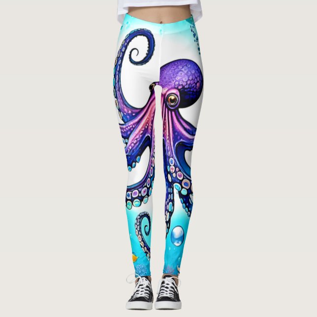 Coral Octopus Glow Design Leggings (Front)