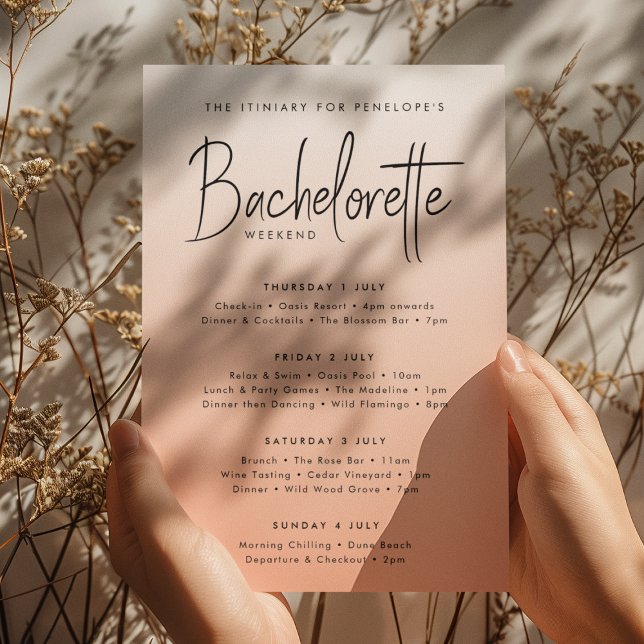 Coral Ombre | Bachelorette Weekend Itiniary Invitation (Creator Uploaded)