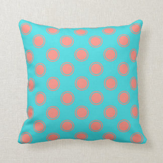 Coral on Aqua Multi Angled Small Circles Pillow