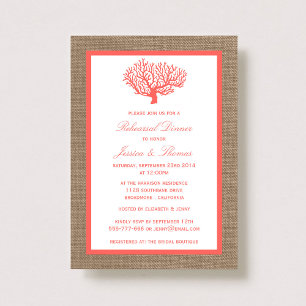 Coral On Burlap Boho Beach Rehearsal Dinner Invitation