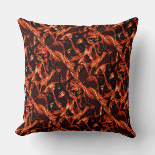 Coral or dark salmon destroyed, black background cushion