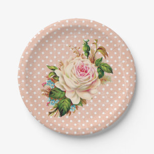 Coral or Peach Baby Shower or Wedding Rose Vintage Paper Plate