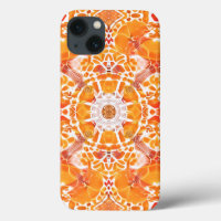 Coral Orange and Cream Batik Medallion Pattern