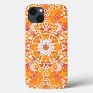 Coral Orange and Cream Batik Medallion Pattern iPhone 13 Case
