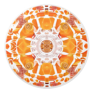 Coral Orange and Cream Batik Medallion Pattern  Ceramic Knob