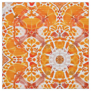 Coral Orange and Cream Batik Medallion Pattern Fabric
