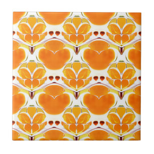 Coral Orange and Cream Batik Medallion Pattern  Tile