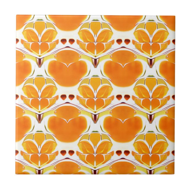 Coral Orange and Cream Batik Medallion Pattern  Tile (Front)