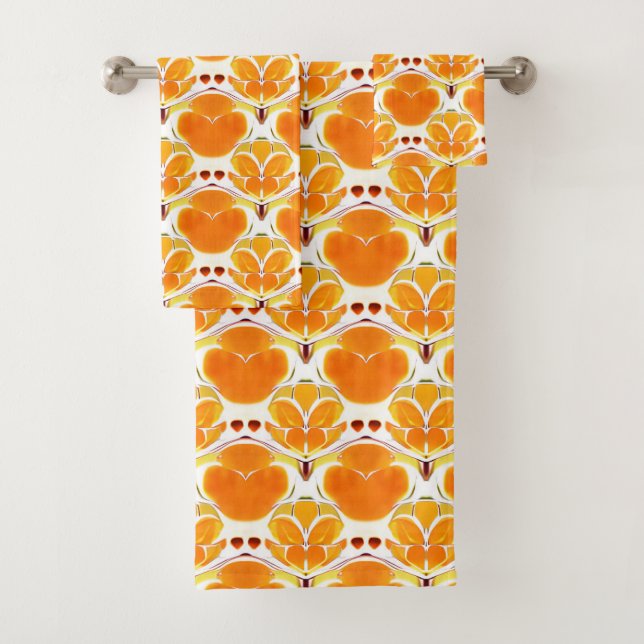 Coral Orange and Cream Batik Pattern  Bath Towel Set (Insitu)