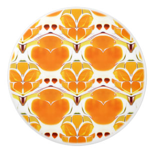 Coral Orange and Cream Batik Pattern Ceramic Knob