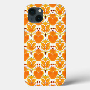 Coral Orange and Cream Batik Pattern iPhone 13 Case