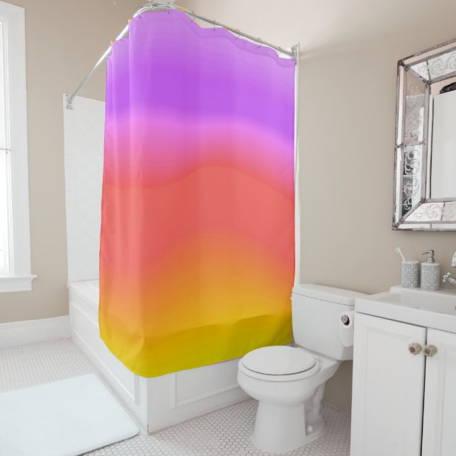 Coral, Orange and Violet Dawn Sky Ombre  Shower Curtain (In Situ)