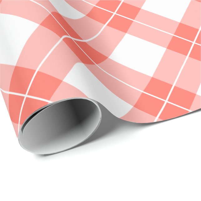 Coral Orange and White Diagonal Plaid Pattern Wrapping Paper (Roll Corner)