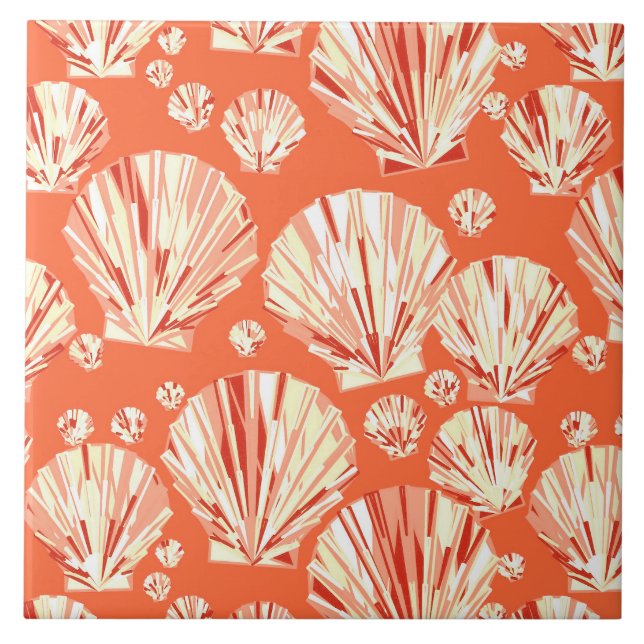 Coral Orange and White Sea Shells Tile (Front)