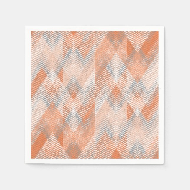 Coral, orange, beige, grey textured zigzag . napkin (Front)