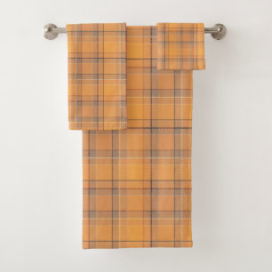 Coral, orange, brown tartan plaid. bath towel set