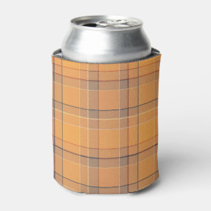 Coral, orange, brown tartan plaid. can cooler