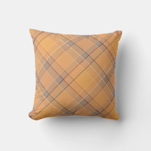 Coral, orange, brown tartan plaid. throw pillow