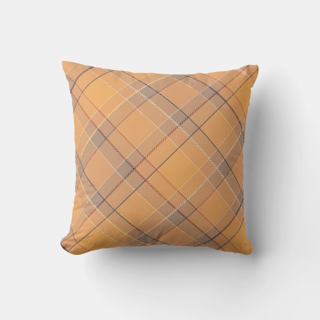 Coral, orange, brown tartan plaid. throw pillow (Front)