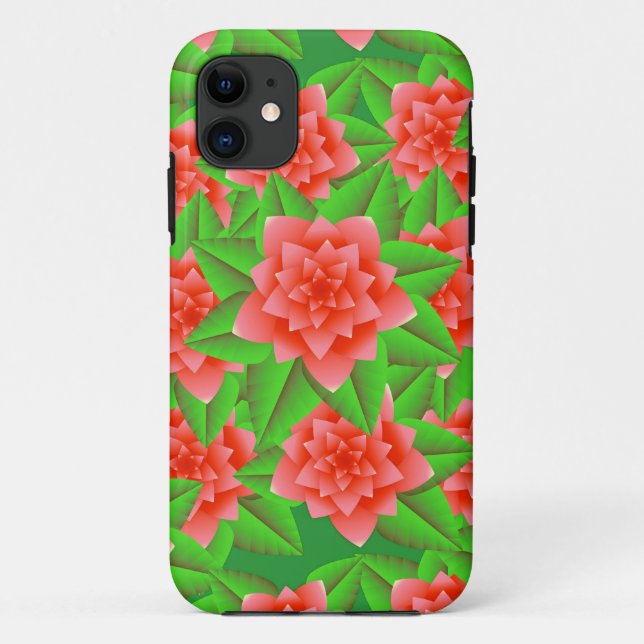 Coral Orange Camellias and Green Leaves Case-Mate iPhone Case (Back)
